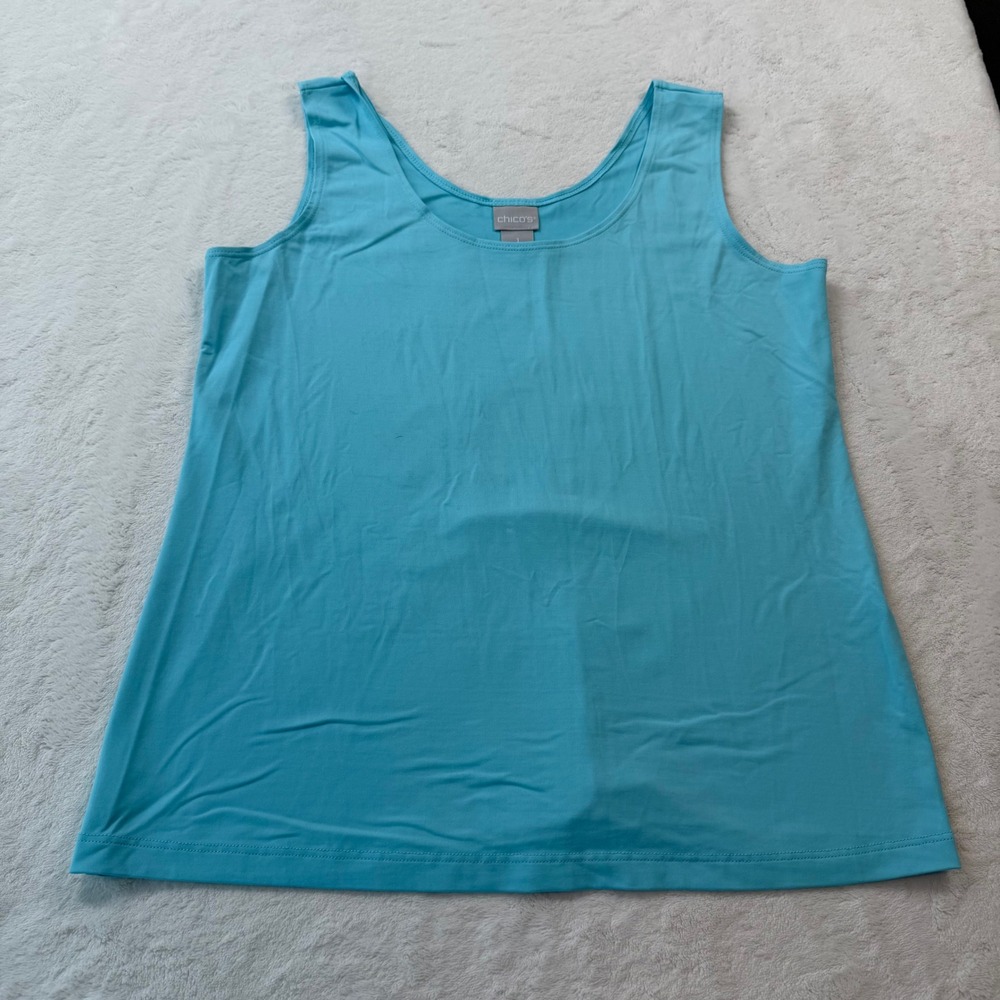 Chico's Scoop Neck Tank Top Womens Size 1 M Turquoise Blue Good Stretch Basic